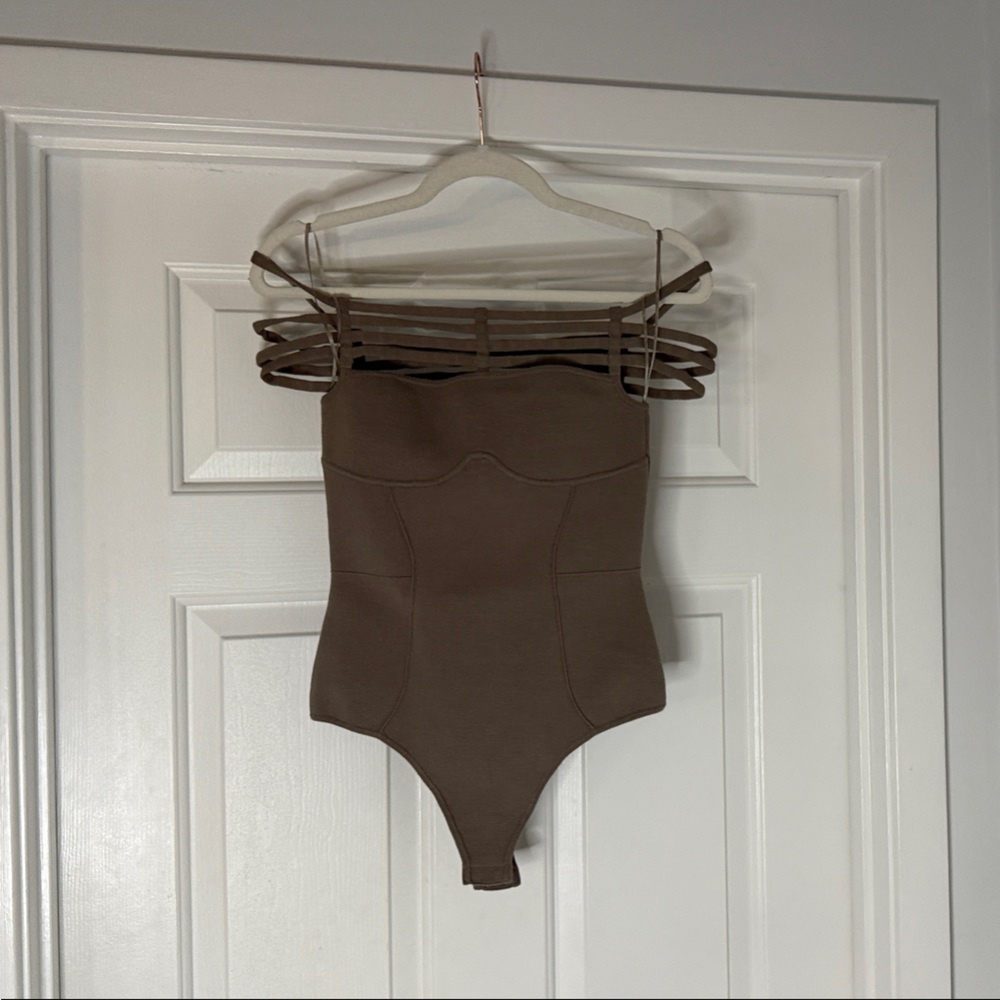 Fleur du Mal Brown Strapless Crop Top